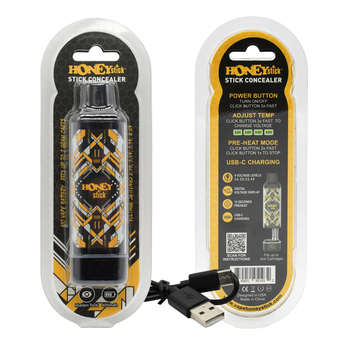 HoneyStick Stick Concealer 510 Thread Vape Cart Battery - Image 5