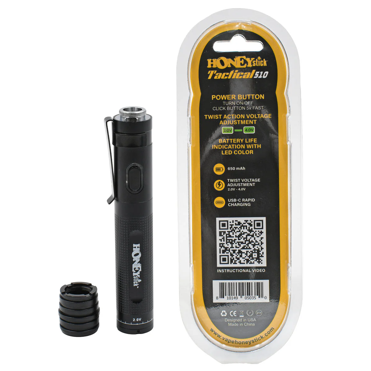 Honeystick Tactical 510 Thread Vape Cart Pen Battery - Image 9